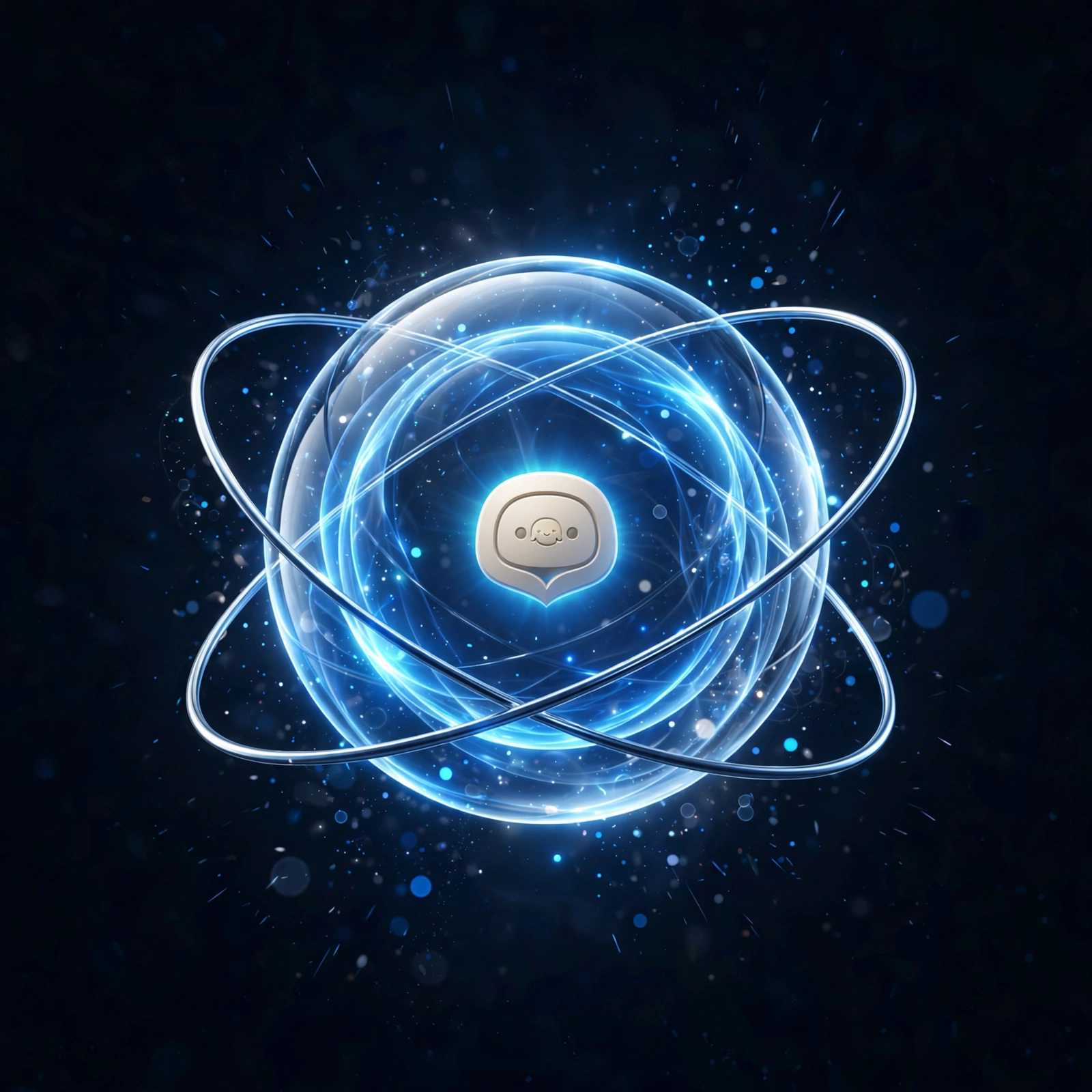 A glowing blue Muse orb with orbiting rings